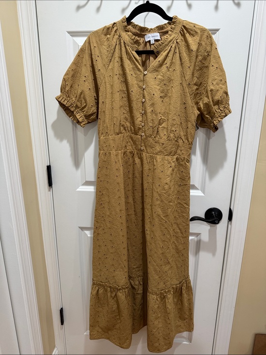 Lost + Wander Dresses & Skirts - Lost + Wander Mustard Eyelet Midi Dress